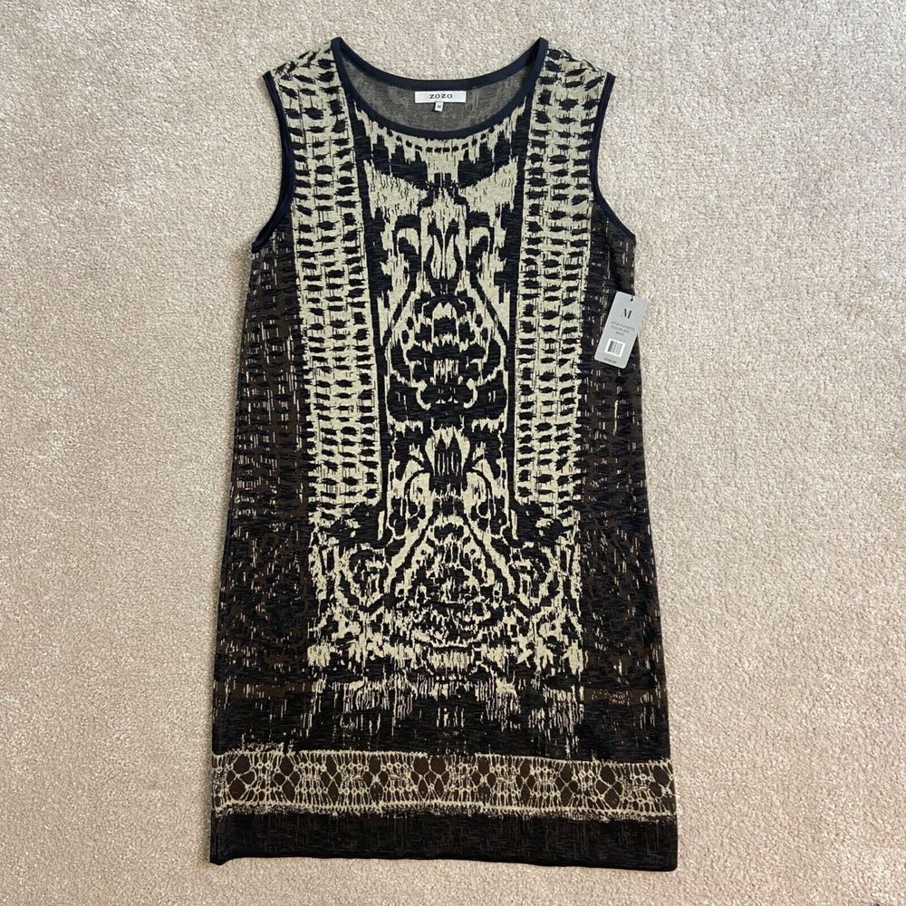 NWT Zozo Sleeveless Dress‎ Size M Women's Geometric  Brown